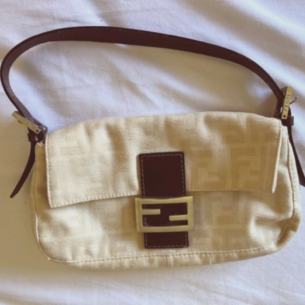 Fendi Logo Canvas Baguette